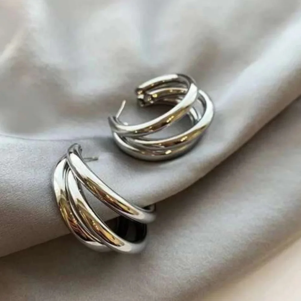 Glossy Silver Hoop Earrings